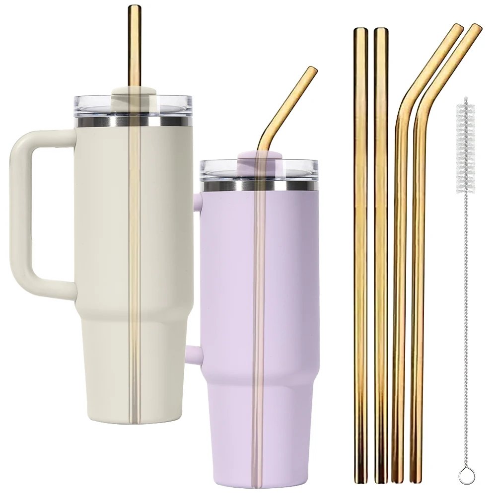 4Pcs Stainless Steel Straw with Straw Cleaner Replacement Straw Metal Straw for Stanley 40oz Cup Accessories
