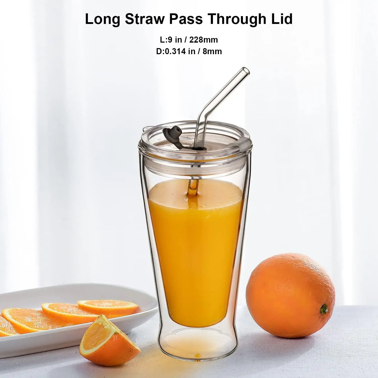 NEW Borosilicate Glass Straws for 16 oz Tumbler, 9 inch 8mm BPA Free, Reusable Drinking Straws Clear Bent Skinny