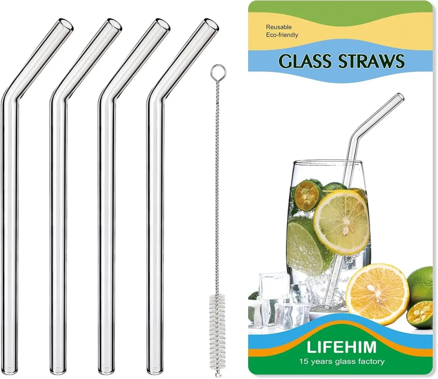 NEW Borosilicate Glass Straws for 16 oz Tumbler, 9 inch 8mm BPA Free, Reusable Drinking Straws Clear Bent Skinny
