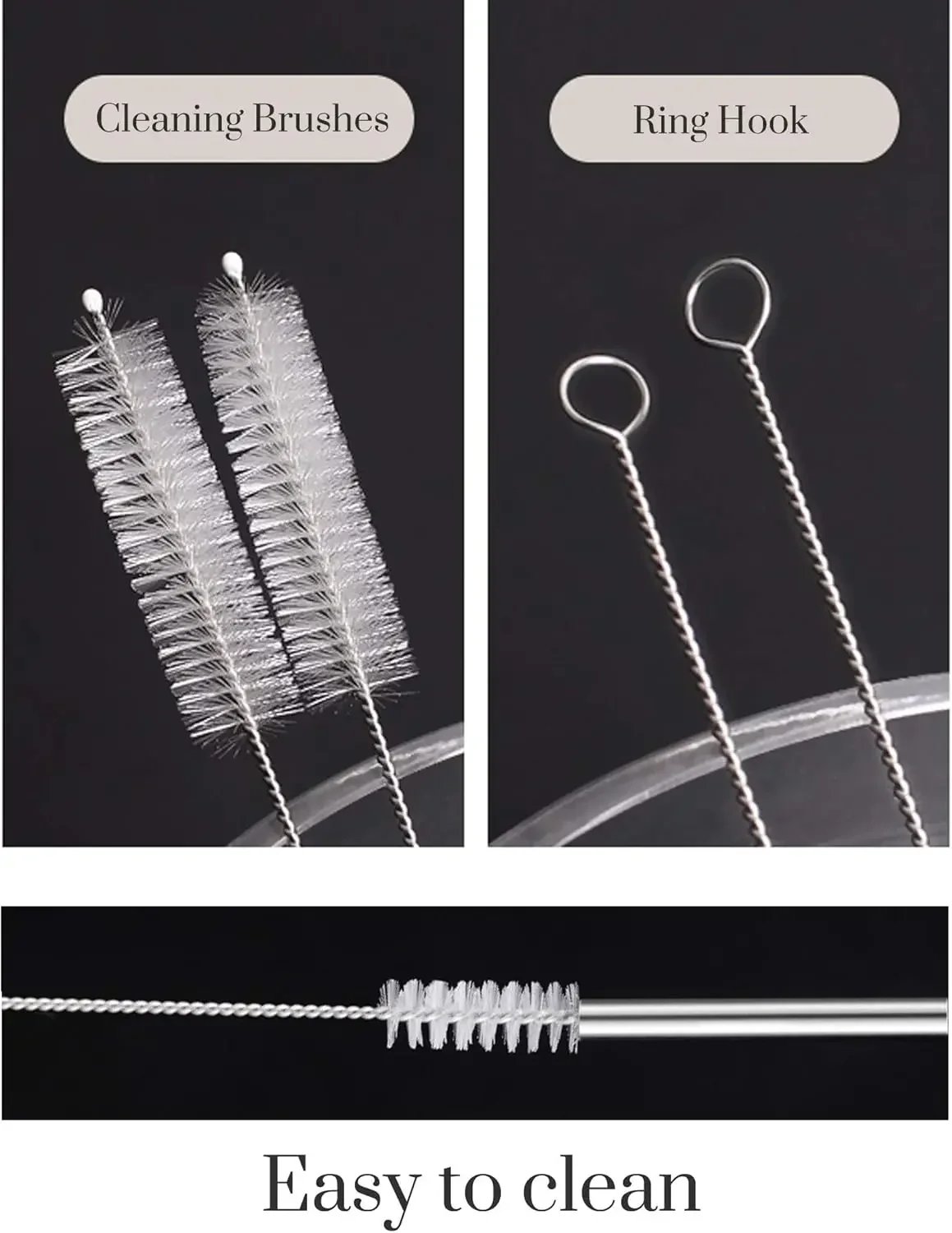 NEW Set of 4 Reusable Metal Straws, Long Stainless Steel Straw - Cleaning Brushes & Case, Drinking for 30 oz & 20 oz Tumblers