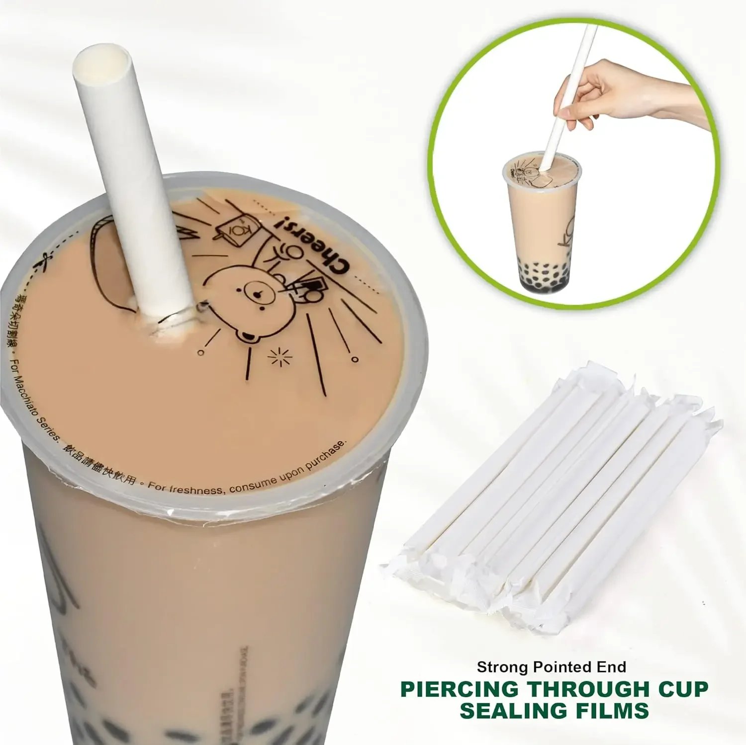 [XMSJ]9 Inch Disposable Bubble Tea Straws Bulk, Wrapped White Paper Boba Straws - 12mm Extra Wide, Pointed End (Case of 1,200)