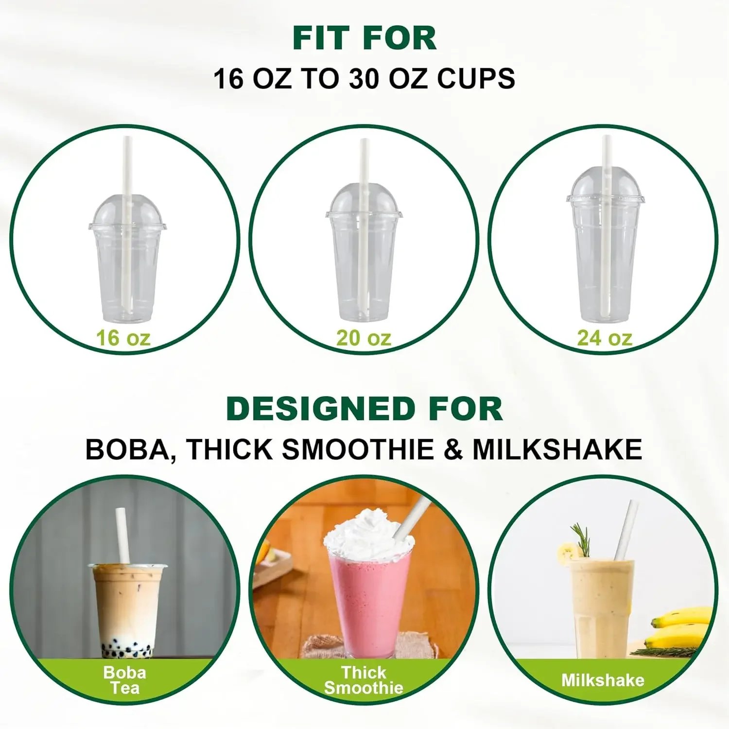 [XMSJ]9 Inch Disposable Bubble Tea Straws Bulk, Wrapped White Paper Boba Straws - 12mm Extra Wide, Pointed End (Case of 1,200)