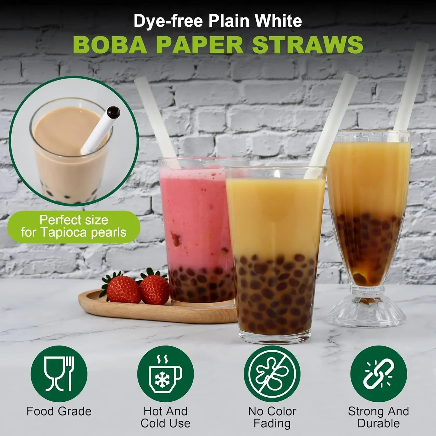 [XMSJ]9 Inch Disposable Bubble Tea Straws Bulk, Wrapped White Paper Boba Straws - 12mm Extra Wide, Pointed End (Case of 1,200)