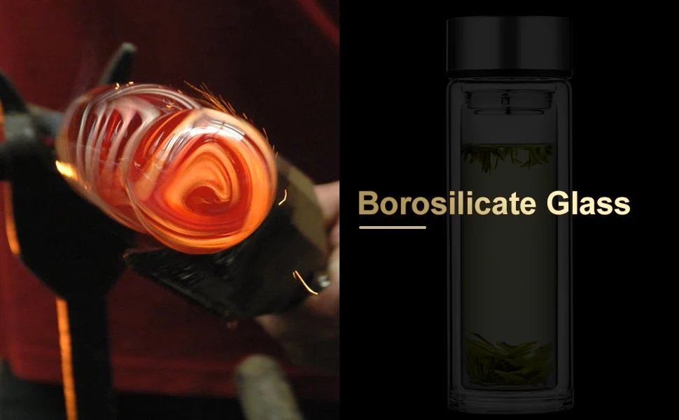 Glass tea infuser bottle tea flood cup 12oz/350 mL，double wall boro silicate portable travel tumbler mug leak proof for loose le