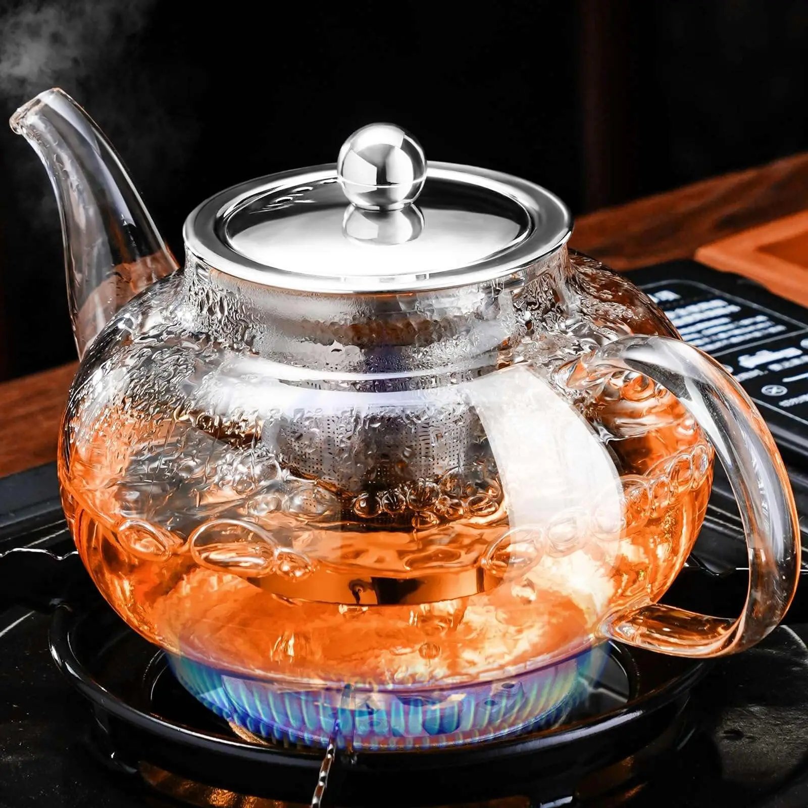 Glass Teapot Stovetop 22 OZ/650ml, Tea pot with Removable 18/8 Stainless Steel Infuser, Borosilicate Clear Tea Kettle