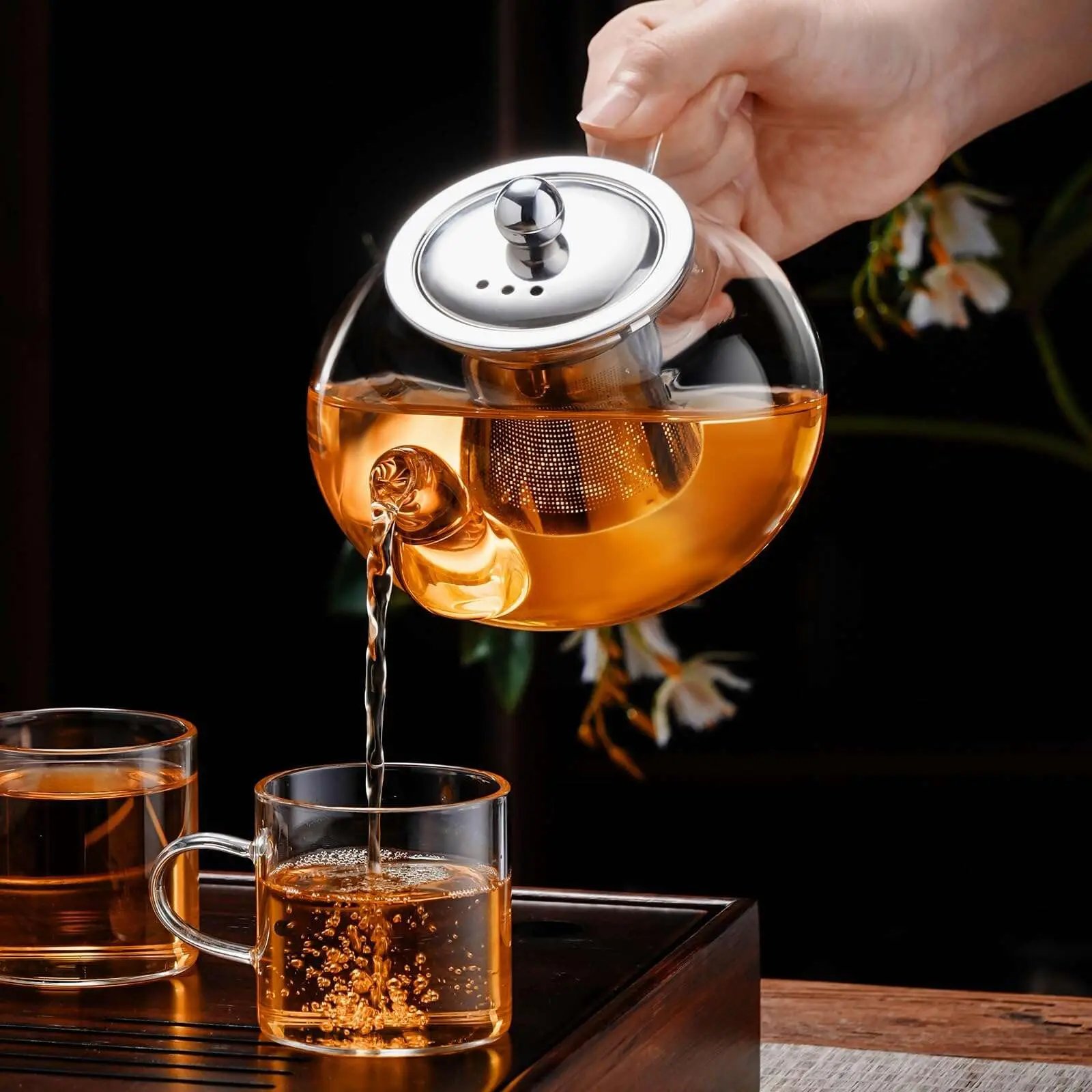 Glass Teapot Stovetop 22 OZ/650ml, Tea pot with Removable 18/8 Stainless Steel Infuser, Borosilicate Clear Tea Kettle