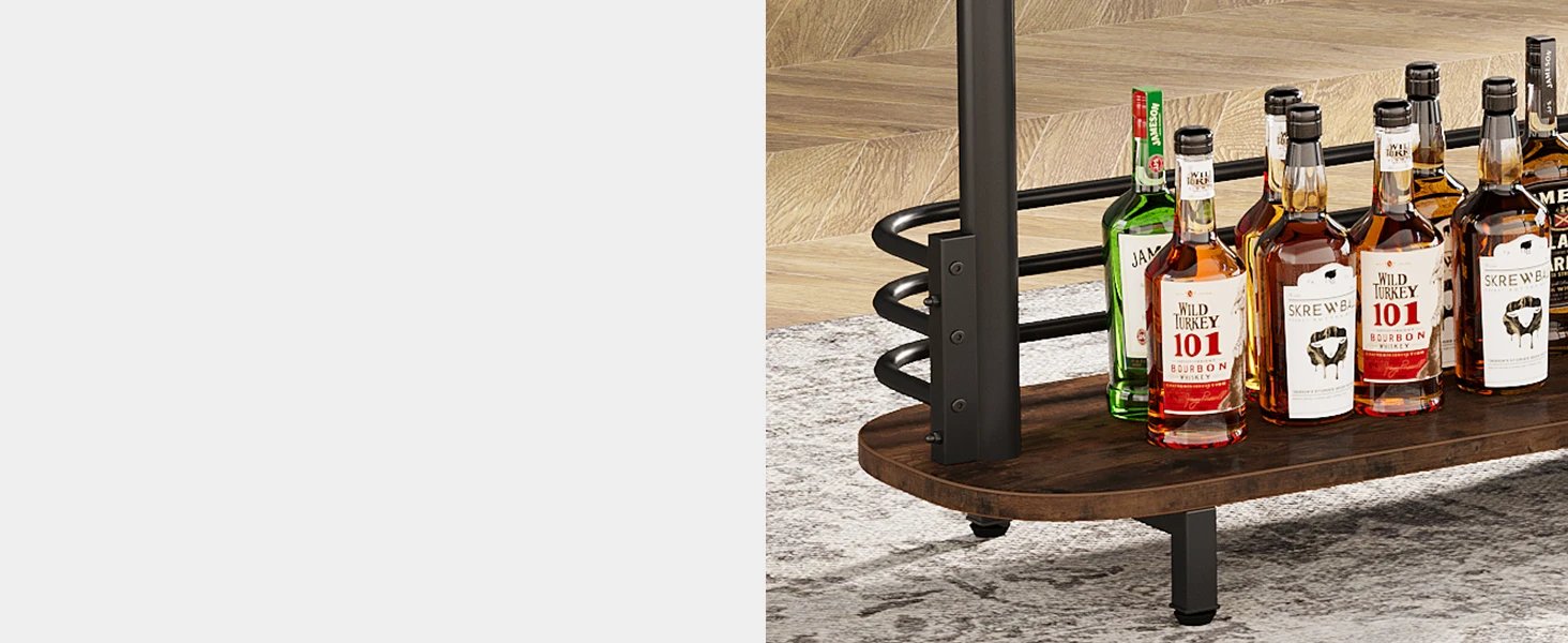 L-Shaped Home Bar Unit, 3 Tier Liquor Table With Storage Shelves and Wine Glasses Holder, Mini Bar for Home Kitchen Pub