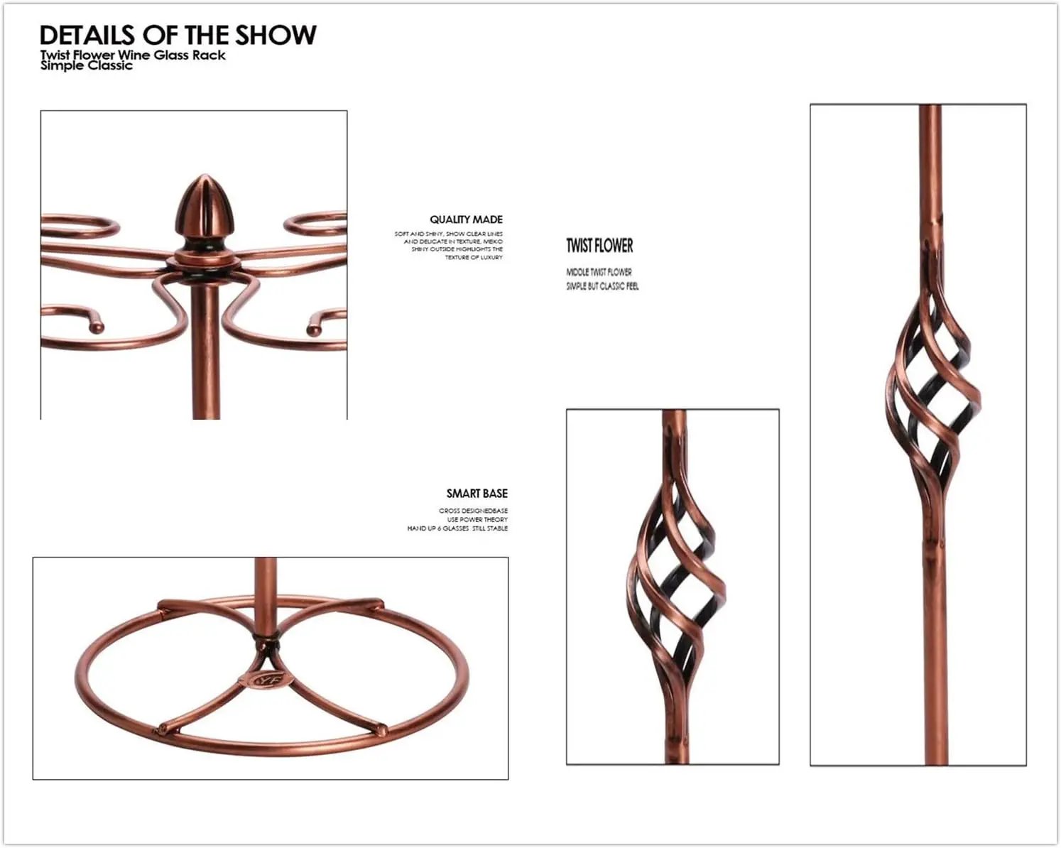 Fantasee - Wine Glass Holder, Tabletop Stemware Rack with 6 Wine Glass Drying Rack Stand