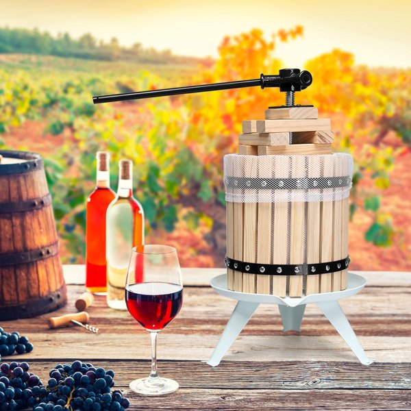 3.17 Gallon Fruit Wine Press, Solid Wood Basket Wine Making Press with 6 Blocks, 12 Liter Cider Apple Grape Crusher Manual Juice
