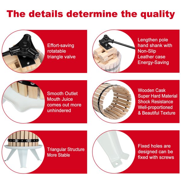 3.17 Gallon Fruit Wine Press, Solid Wood Basket Wine Making Press with 6 Blocks, 12 Liter Cider Apple Grape Crusher Manual Juice