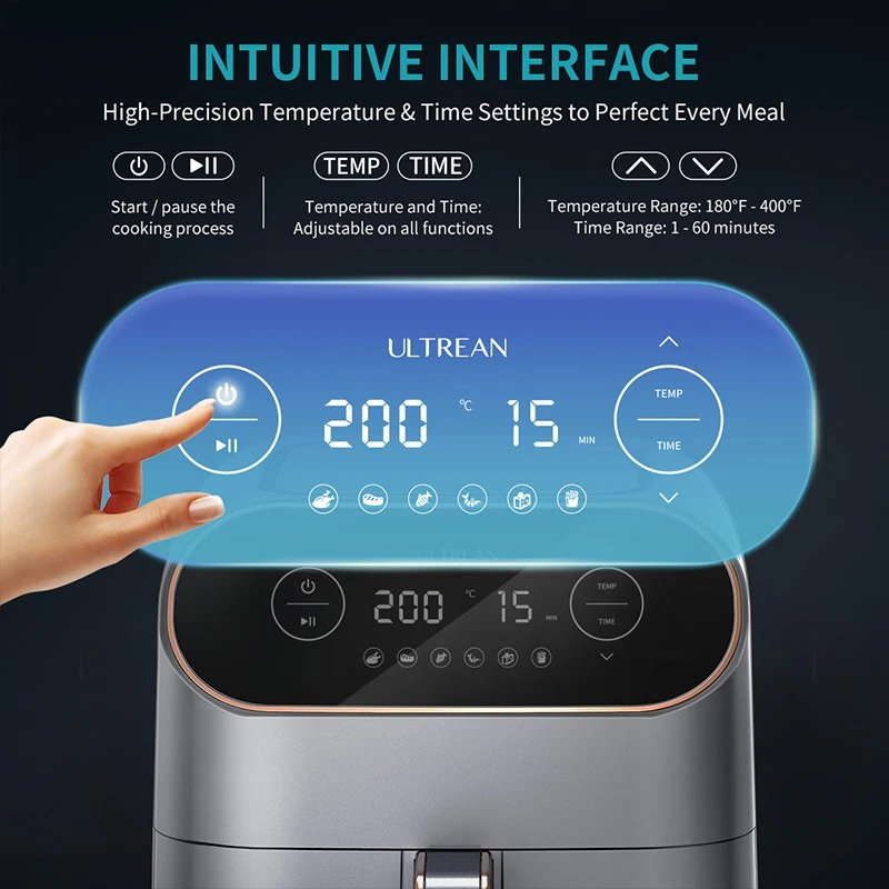 ULTREAN 8.5L Air Fryer Electric Hot fryer Oven Oilless Cooker with LCD Touch Control and Nonstick Basket Large Family Size 1750W