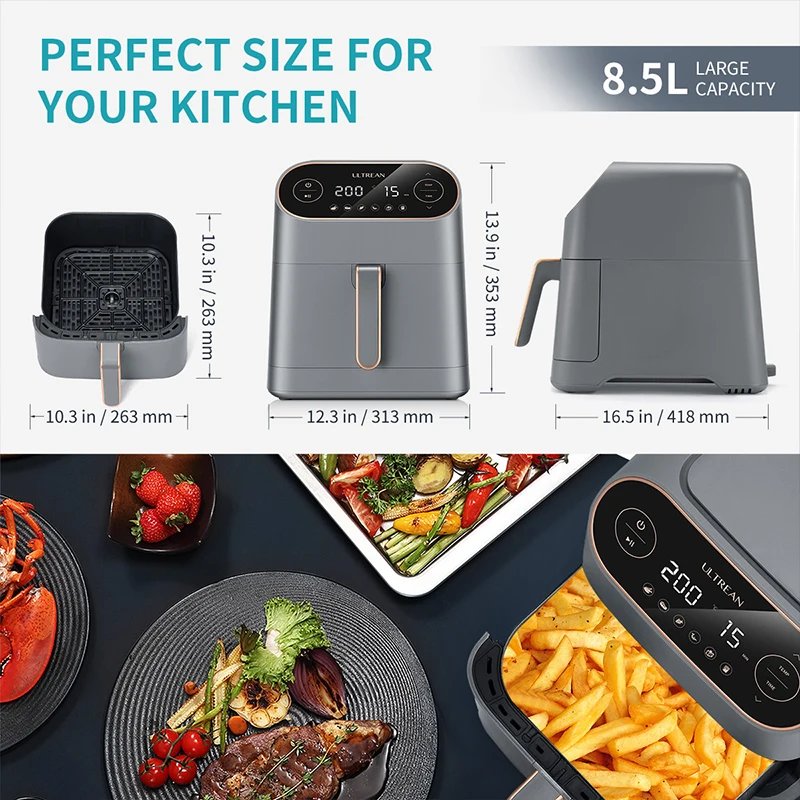 ULTREAN 8.5L Air Fryer Electric Hot fryer Oven Oilless Cooker with LCD Touch Control and Nonstick Basket Large Family Size 1750W