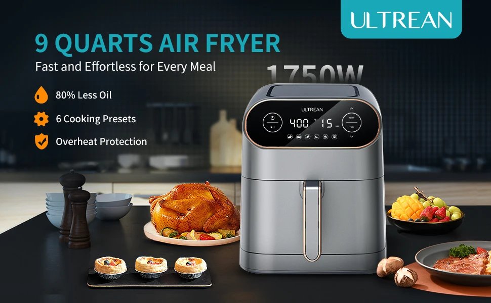 ULTREAN 8.5L Air Fryer Electric Hot fryer Oven Oilless Cooker with LCD Touch Control and Nonstick Basket Large Family Size 1750W
