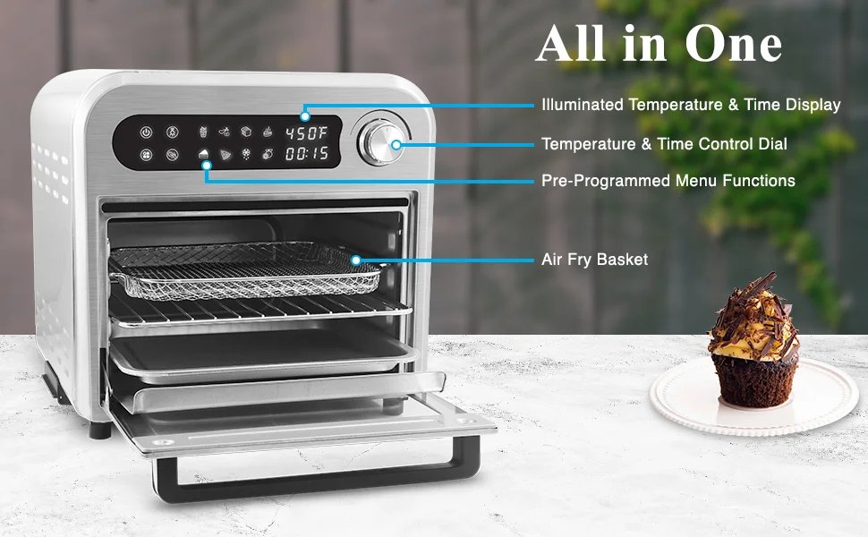 EAF1010D Programmable 10L Air Fryer Convection Countertop Oven, 8 Menu Settings, Temperature + Timer Controls, Bake, Toast, Broi