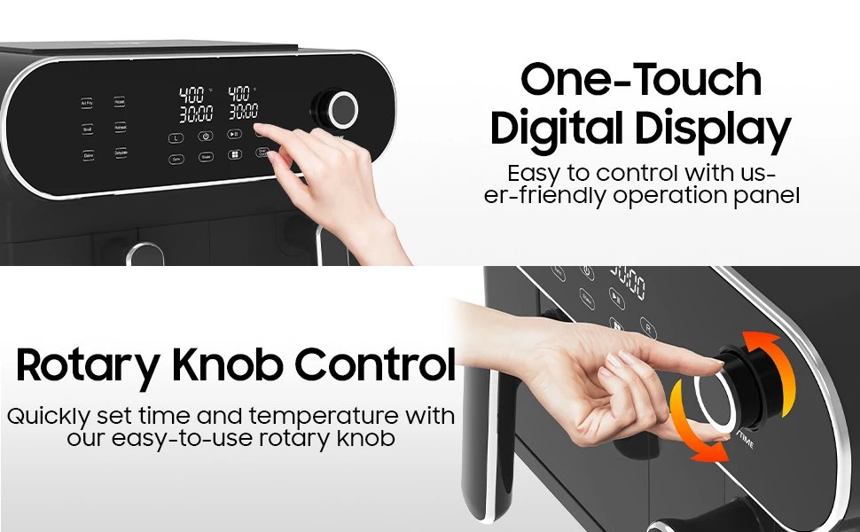 Dual Air Fryer 11 Quart - 6-in1 Airfryer with 2 Frying Baskets, Precise-control Knob | Sync & Dual Cook Functions to Ary Fry, Ro