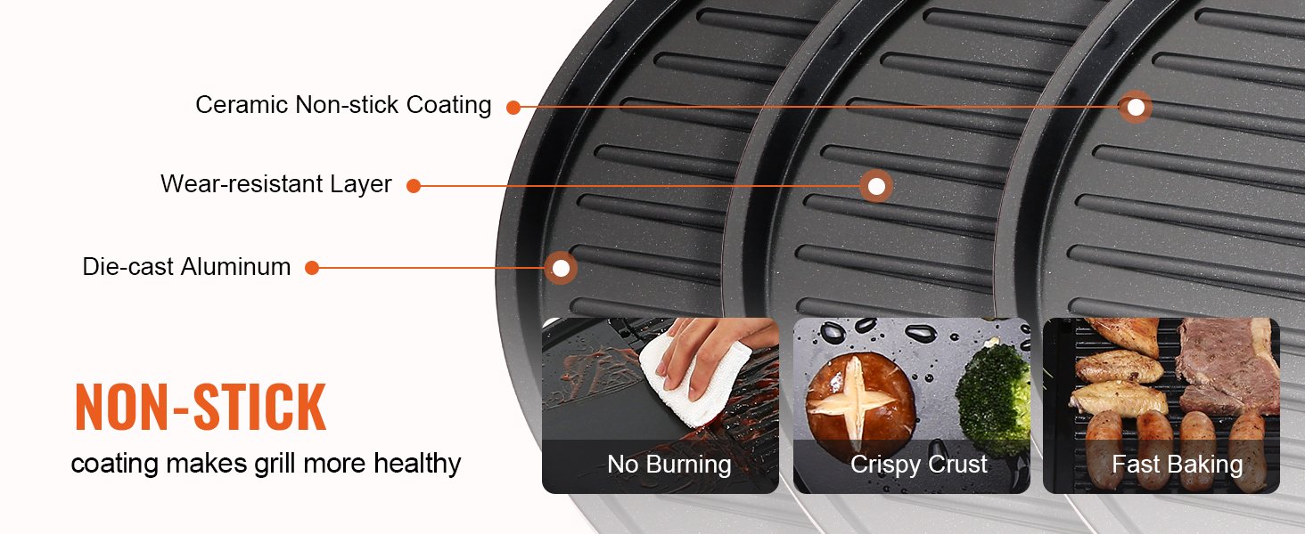 VEVOR Indoor/Outdoor Electric Grill, 1800W Electric BBQ Grill & 2 Zone Grilling Surface Adjustable Temperature for Party Camping