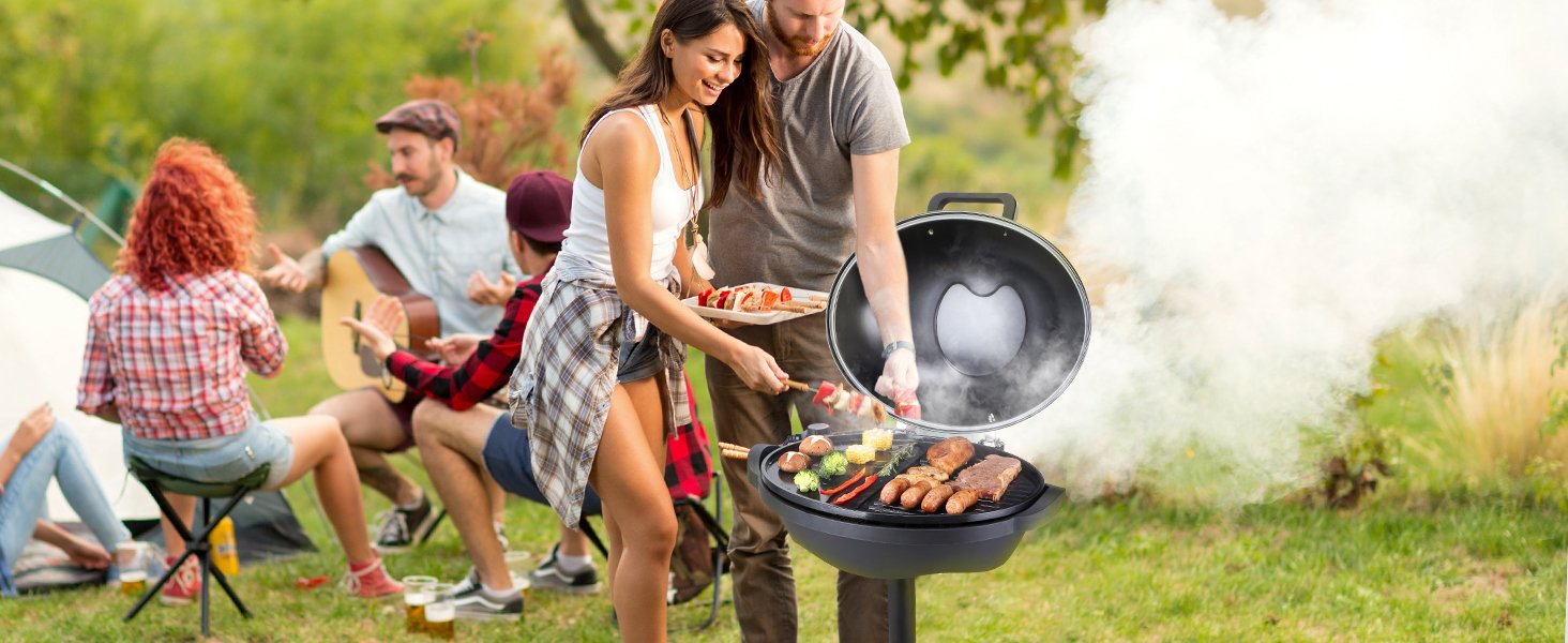 VEVOR Indoor/Outdoor Electric Grill, 1800W Electric BBQ Grill & 2 Zone Grilling Surface Adjustable Temperature for Party Camping