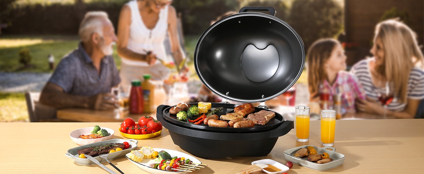 VEVOR Indoor/Outdoor Electric Grill, 1800W Electric BBQ Grill & 2 Zone Grilling Surface Adjustable Temperature for Party Camping