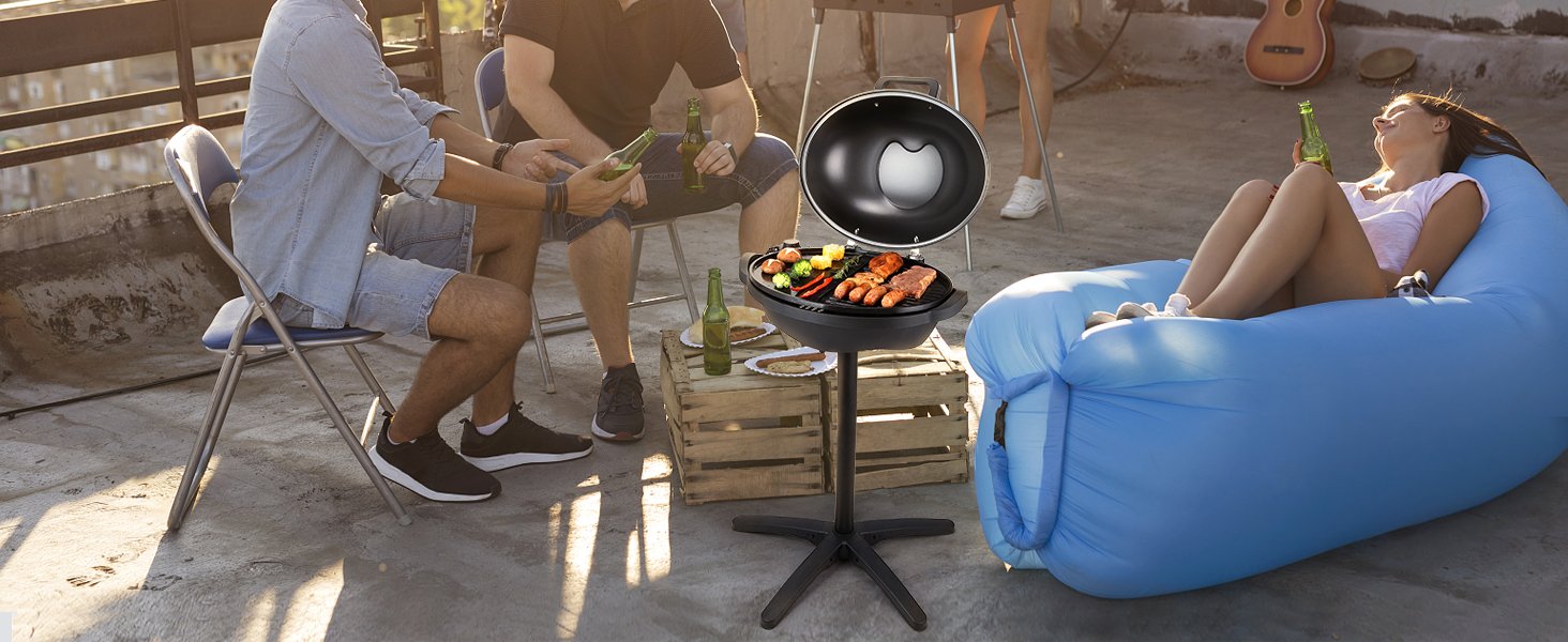 VEVOR Indoor/Outdoor Electric Grill, 1800W Electric BBQ Grill & 2 Zone Grilling Surface Adjustable Temperature for Party Camping