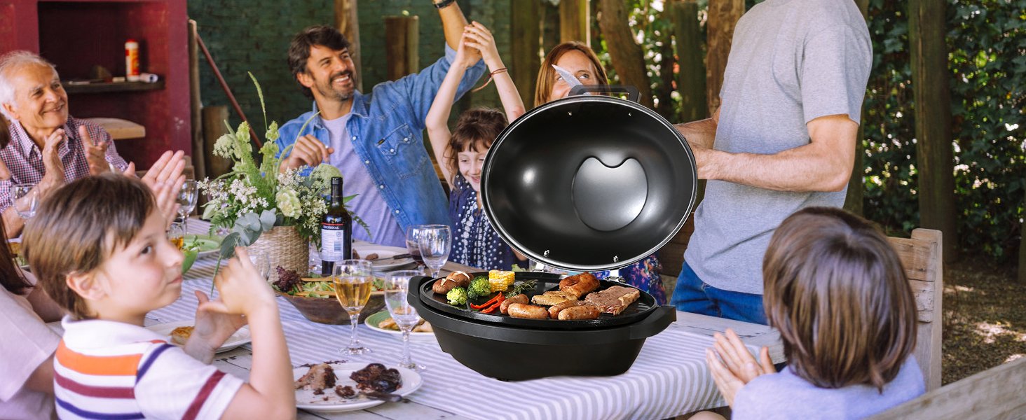 VEVOR Indoor/Outdoor Electric Grill, 1800W Electric BBQ Grill & 2 Zone Grilling Surface Adjustable Temperature for Party Camping