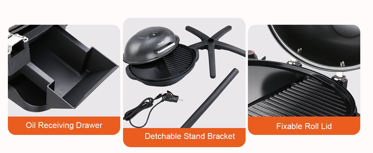 VEVOR Indoor/Outdoor Electric Grill, 1800W Electric BBQ Grill & 2 Zone Grilling Surface Adjustable Temperature for Party Camping