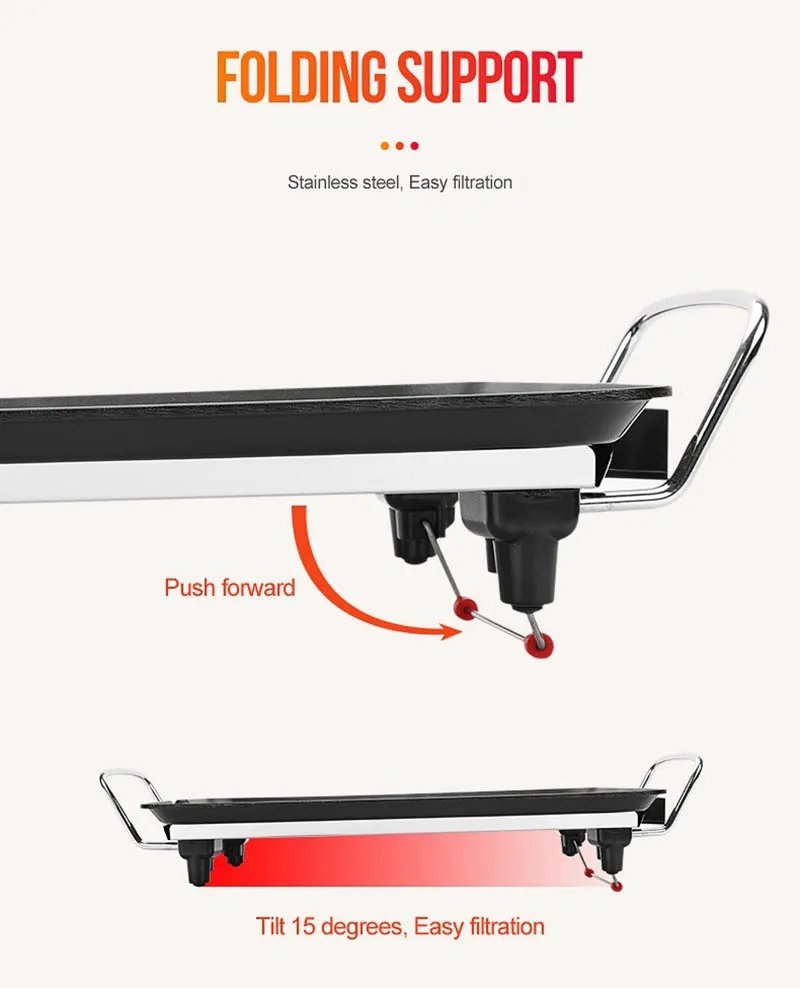 1500W Outdoor Indoor Griddle Large Barbecue Hot Plate Electric Camping Teppanyaki Non-stick Electric BBQ Grill Smokeless Griddle