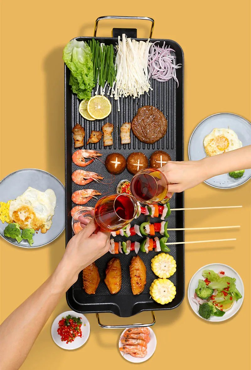 1500W Outdoor Indoor Griddle Large Barbecue Hot Plate Electric Camping Teppanyaki Non-stick Electric BBQ Grill Smokeless Griddle