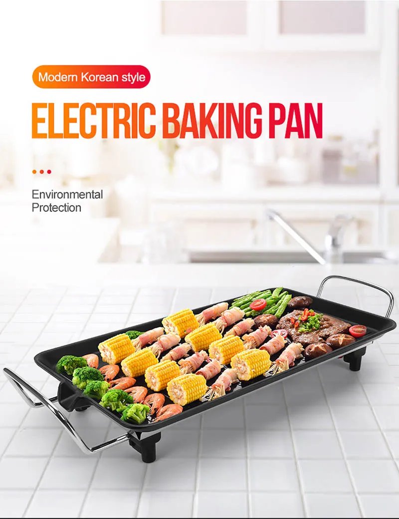 1500W Outdoor Indoor Griddle Large Barbecue Hot Plate Electric Camping Teppanyaki Non-stick Electric BBQ Grill Smokeless Griddle