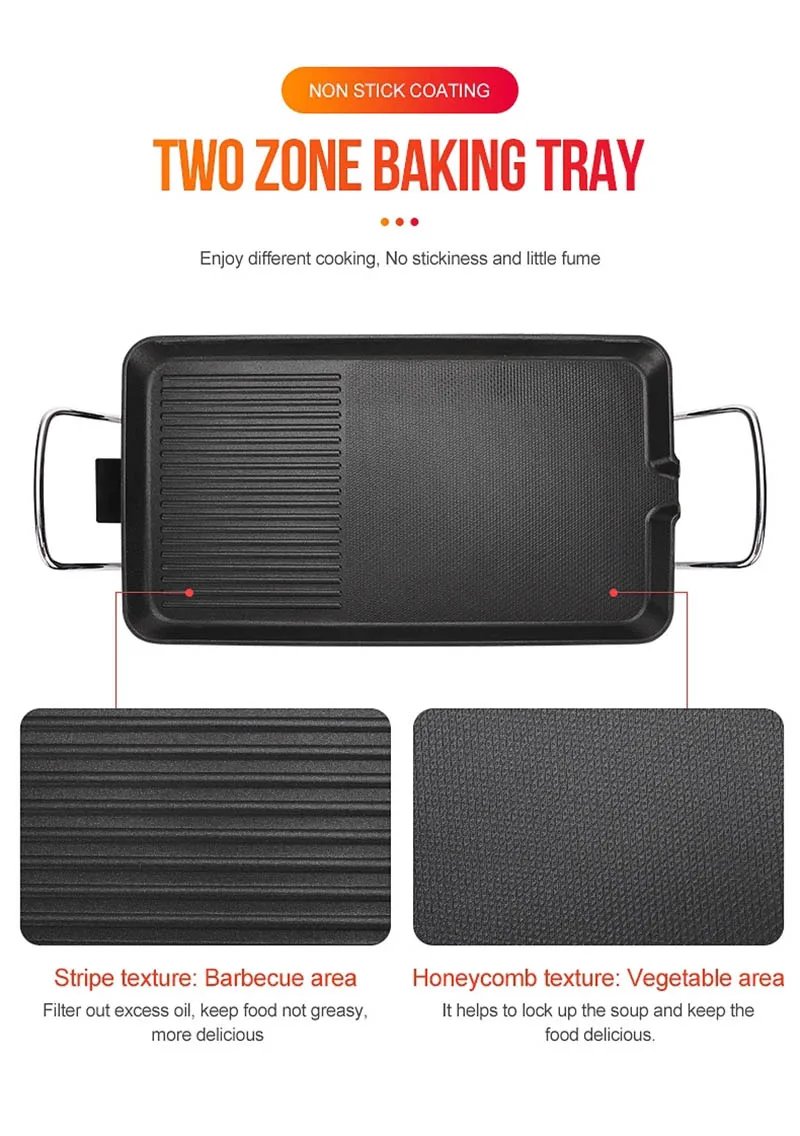 1500W Outdoor Indoor Griddle Large Barbecue Hot Plate Electric Camping Teppanyaki Non-stick Electric BBQ Grill Smokeless Griddle