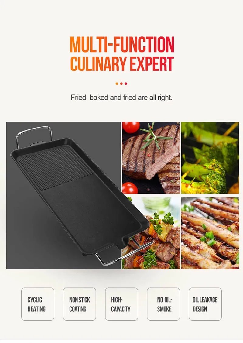 1500W Outdoor Indoor Griddle Large Barbecue Hot Plate Electric Camping Teppanyaki Non-stick Electric BBQ Grill Smokeless Griddle
