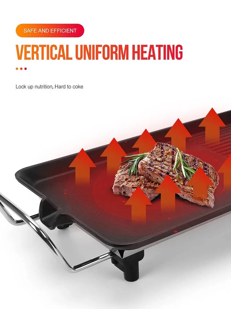 1500W Outdoor Indoor Griddle Large Barbecue Hot Plate Electric Camping Teppanyaki Non-stick Electric BBQ Grill Smokeless Griddle