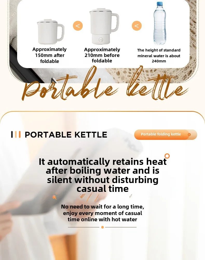 Travel Folding Kettle Outdoor Portable Small Folding Kettle 304 Stainless Steel Electric Kettle Boiler