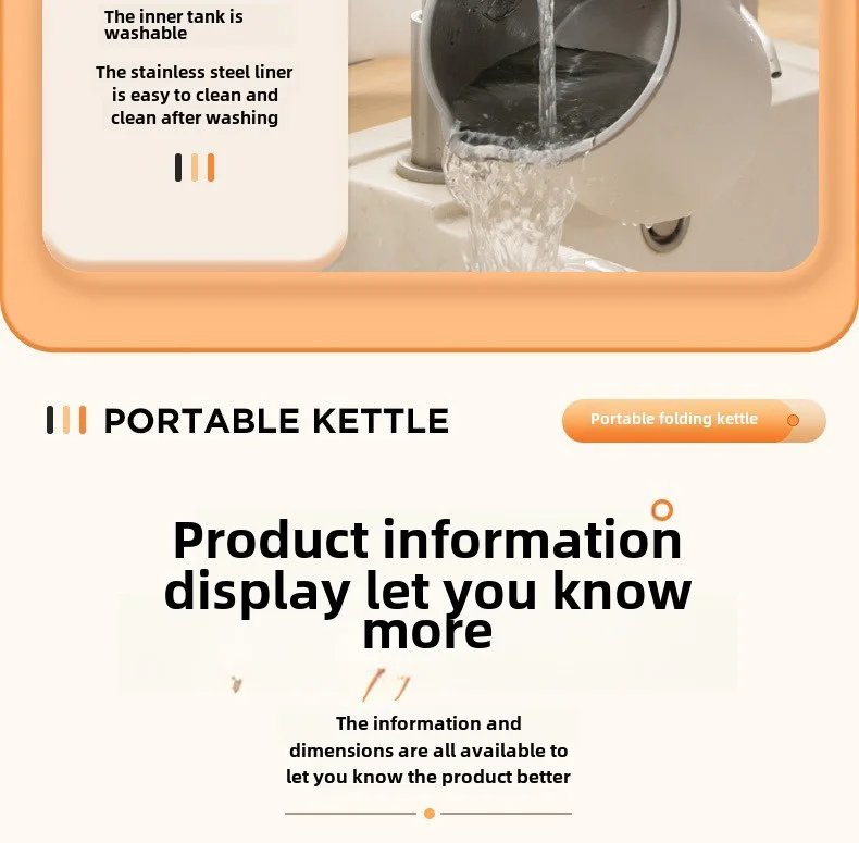 Travel Folding Kettle Outdoor Portable Small Folding Kettle 304 Stainless Steel Electric Kettle Boiler