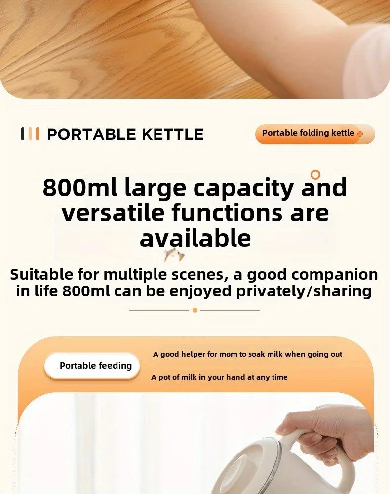 Travel Folding Kettle Outdoor Portable Small Folding Kettle 304 Stainless Steel Electric Kettle Boiler