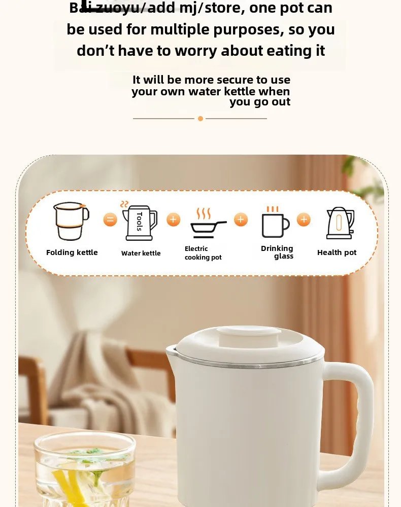 Travel Folding Kettle Outdoor Portable Small Folding Kettle 304 Stainless Steel Electric Kettle Boiler