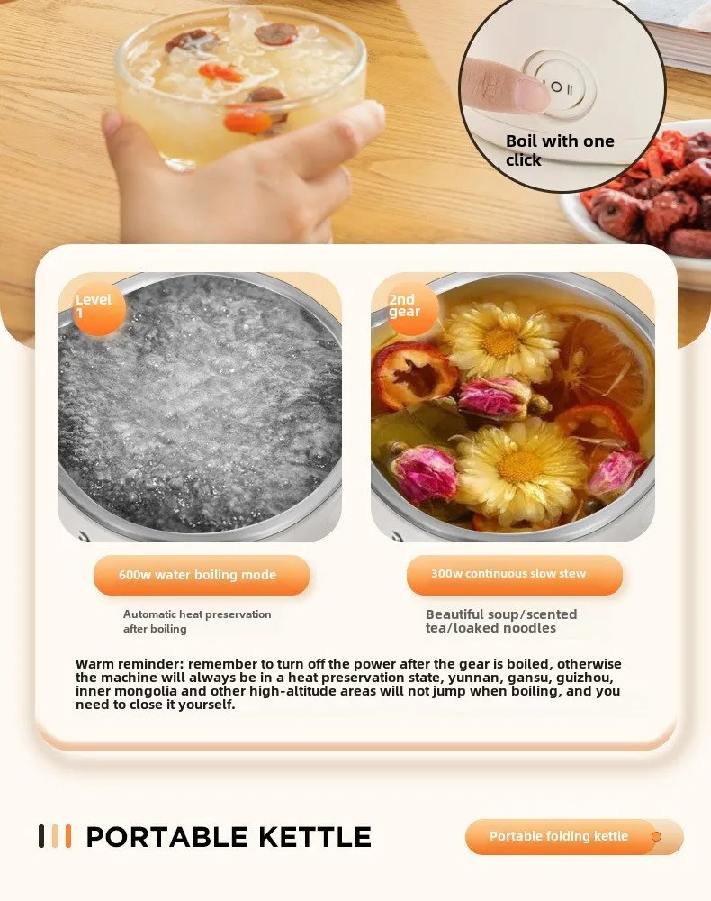 Travel Folding Kettle Outdoor Portable Small Folding Kettle 304 Stainless Steel Electric Kettle Boiler