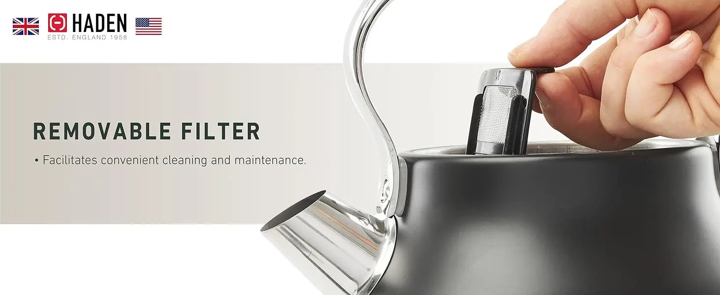 HADEN Heritage 1.7 Liter Stainless Steel Electric Kettle, Hot Water Kettle with 360-Degree Base and Auto Shutoff, Black & Chrome