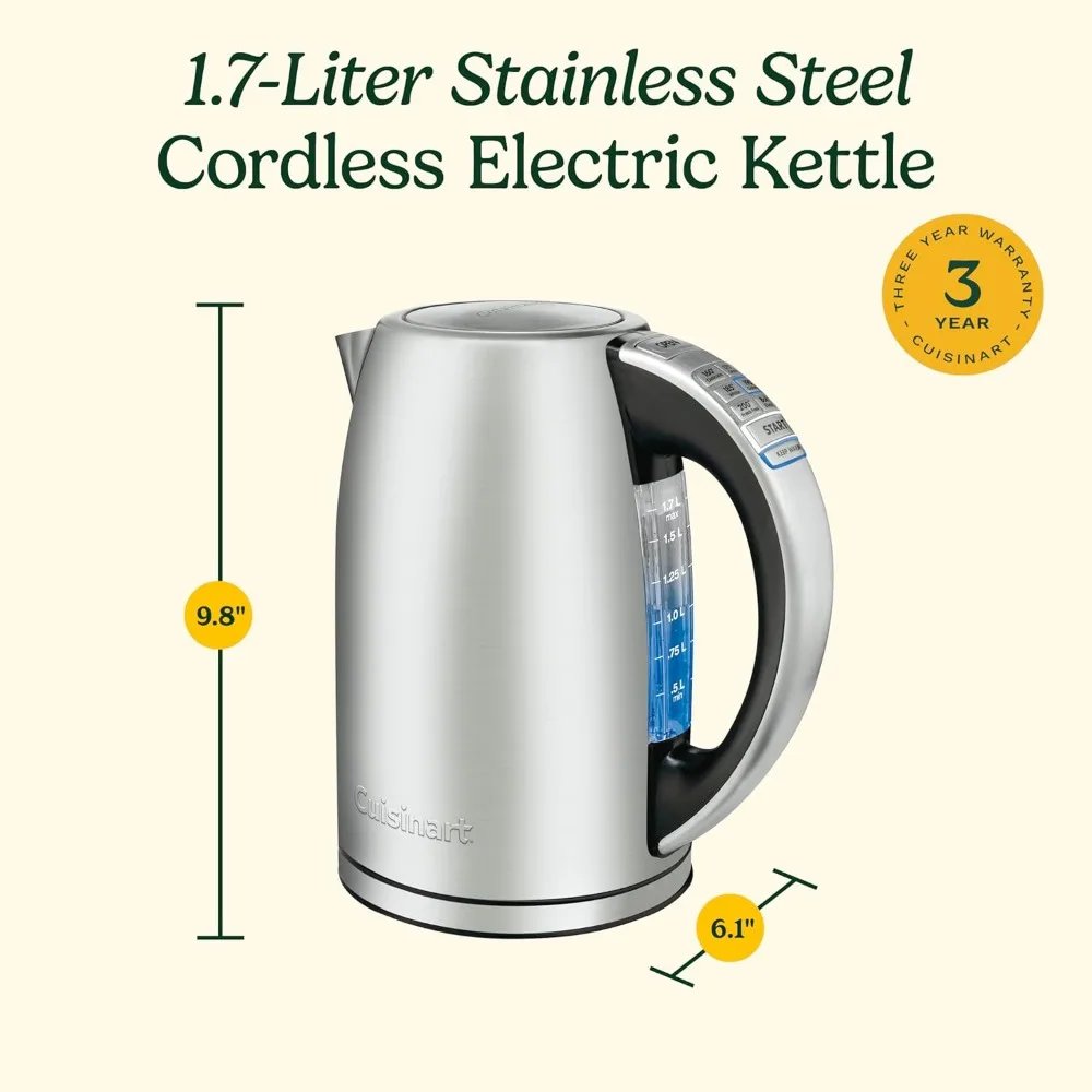 1.7-Liter Stainless Steel Cordless Electric Kettle with 6 Preset Temperatures