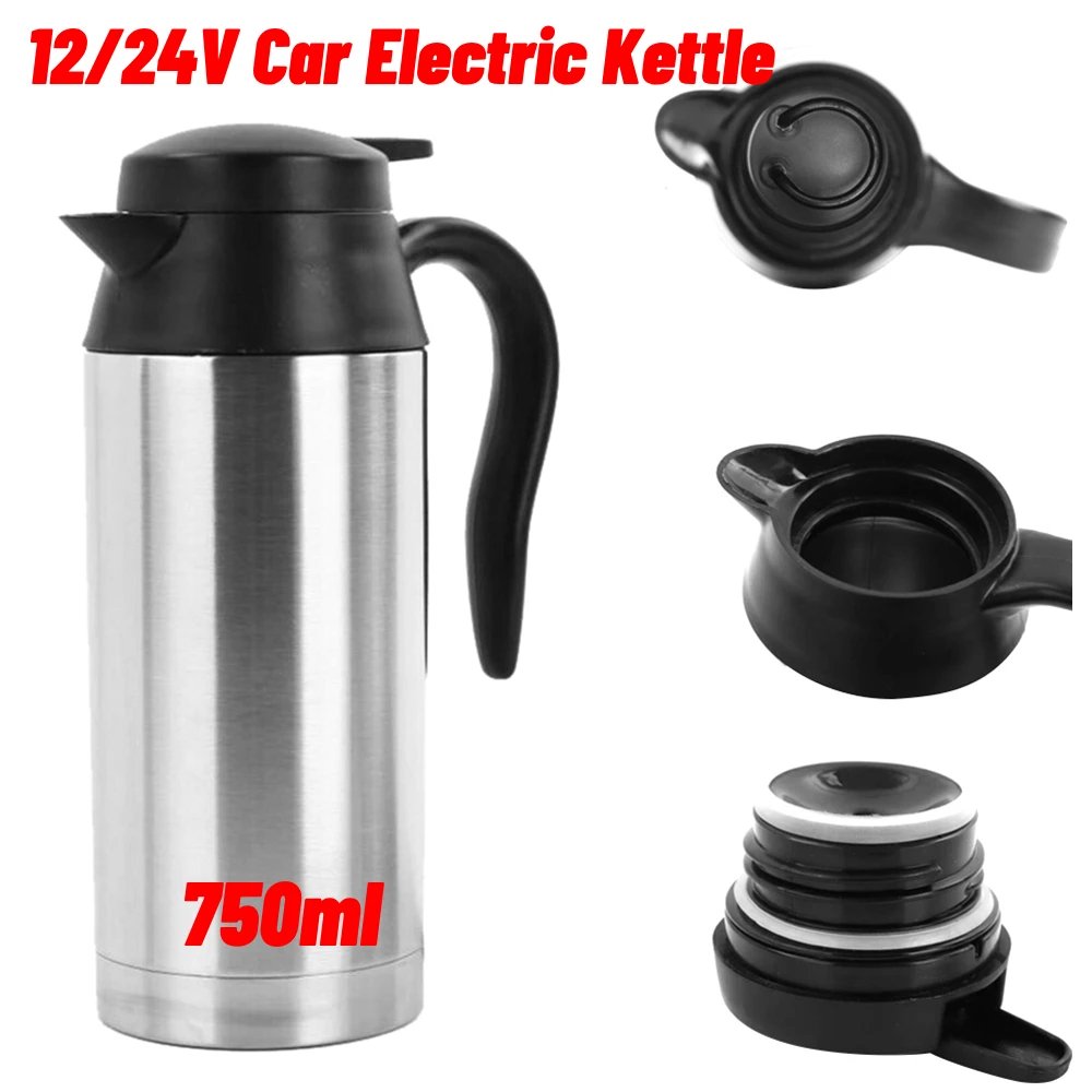 12V 24V Electric Heating Car Kettle Camping Travel Kettle Water Coffee Milk Thermal Mug 750/450ML Heating Cup Stainless Steel