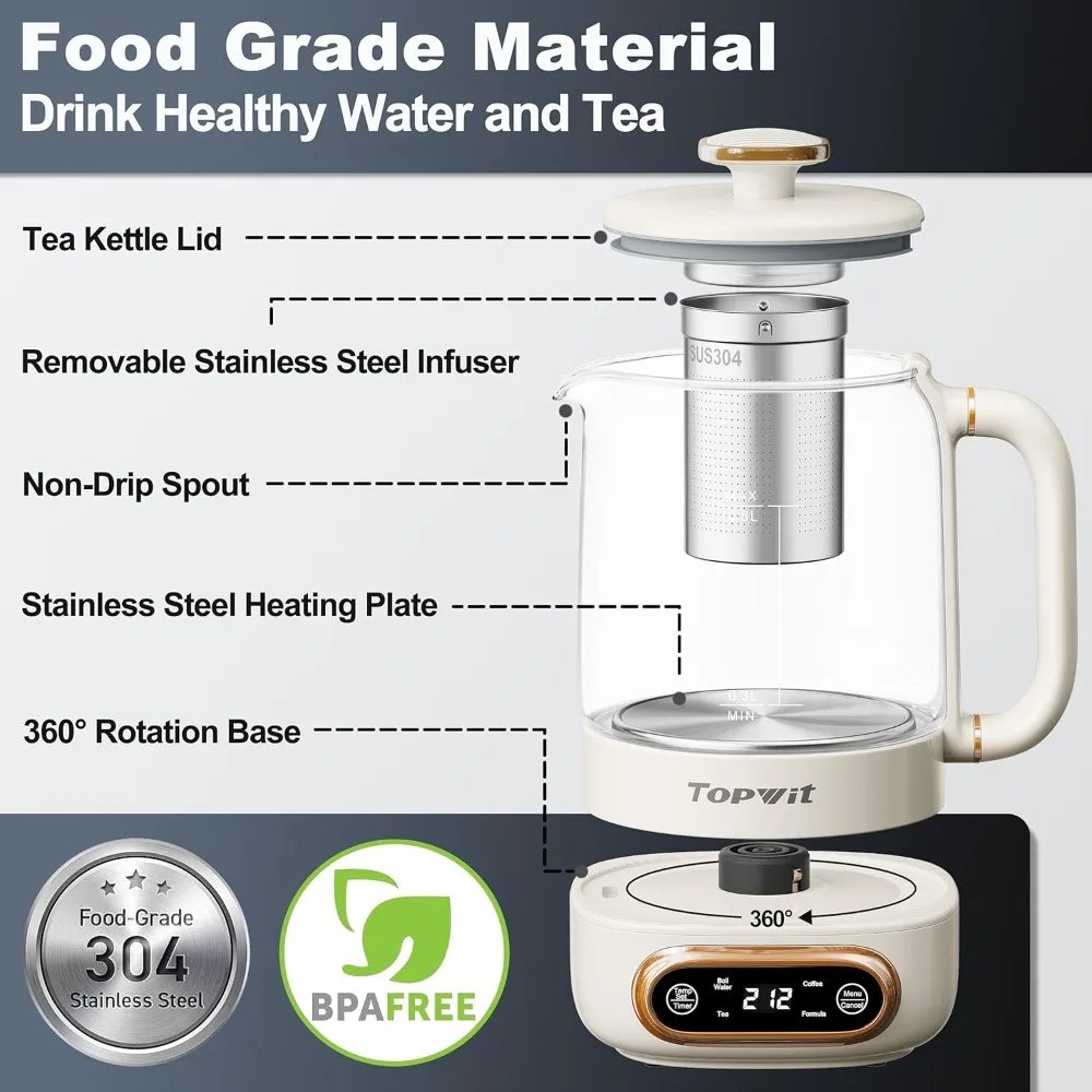 Electric Tea Kettle, 11 Temperature Control & 4 Presets Glass Kettle with Removable Infuser, 0.8L Electric Kettle for Coffee