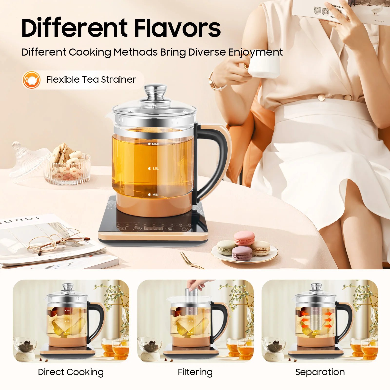 1.8L 110V beauty gauge health pot glass flower teapot multi-function tea maker electric kettle 800W