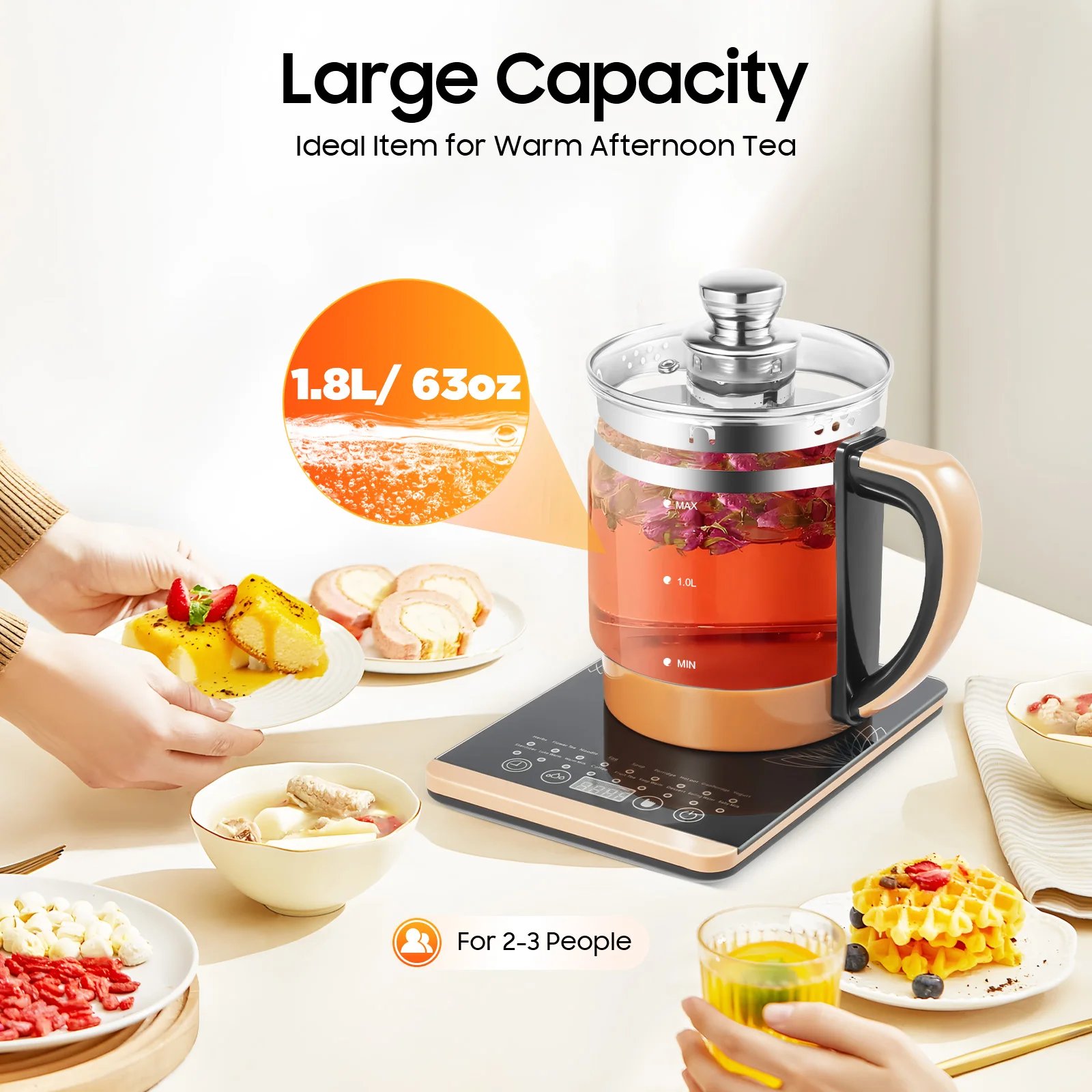 1.8L 110V beauty gauge health pot glass flower teapot multi-function tea maker electric kettle 800W