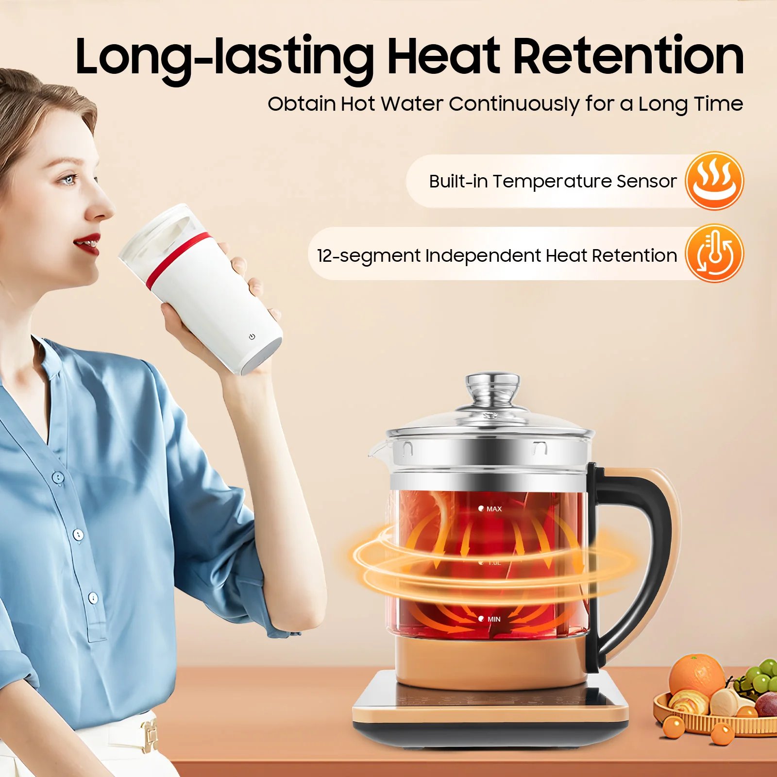 1.8L 110V beauty gauge health pot glass flower teapot multi-function tea maker electric kettle 800W
