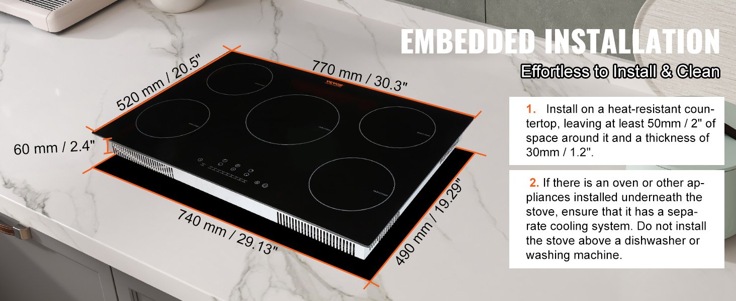 SucceBuy 5 Burners 30/36 Inch Electric Induction Cooktop Stove Hob Built-in Burner Cooker Sensor Touch Control Magnetic Cooker