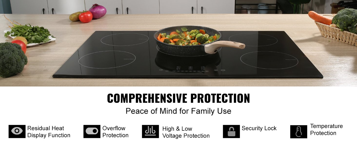 SucceBuy 5 Burners 30/36 Inch Electric Induction Cooktop Stove Hob Built-in Burner Cooker Sensor Touch Control Magnetic Cooker