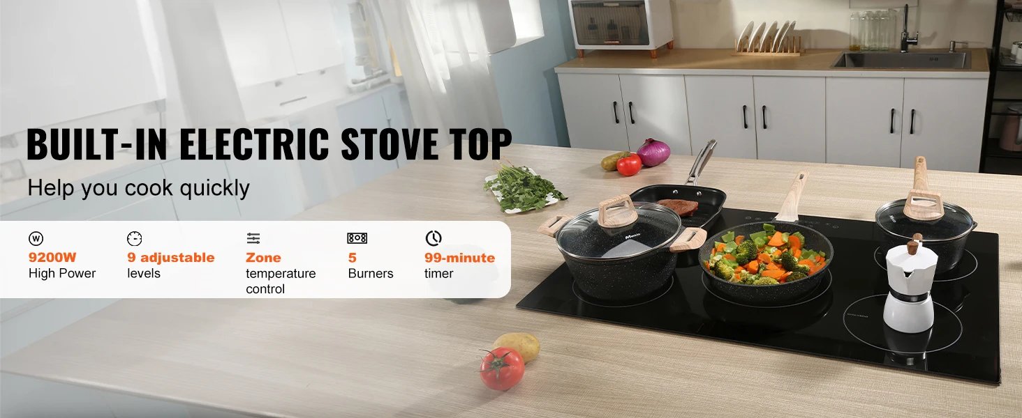 SucceBuy 5 Burners 30/36 Inch Electric Induction Cooktop Stove Hob Built-in Burner Cooker Sensor Touch Control Magnetic Cooker