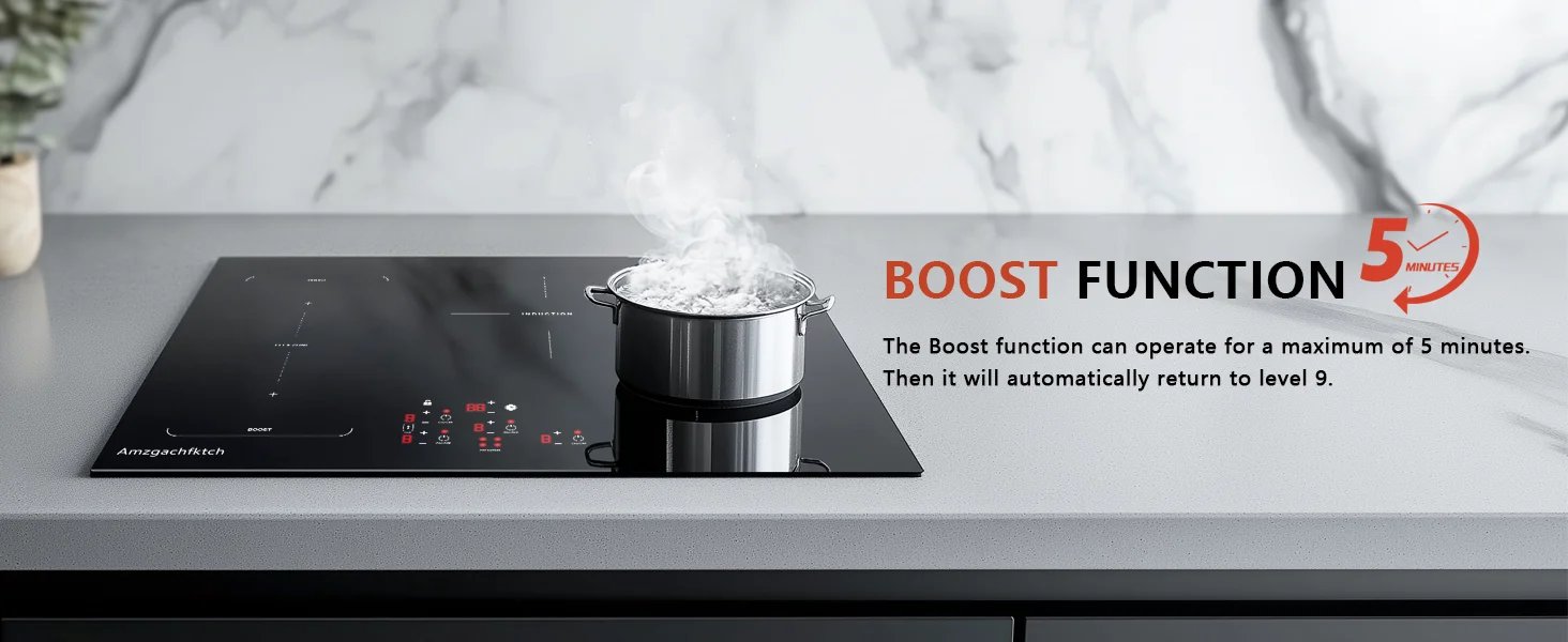 30in Built-In 4 Burners, 11600W Touch Control w/ Boost & Bridge-Sync, Easy-Clean Tempered Glass, Child Lock Induction Cooktop