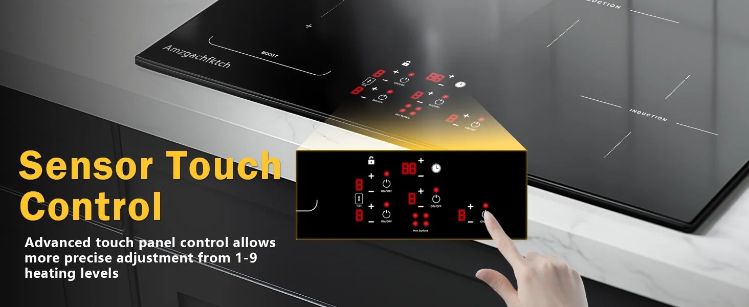 30in Built-In 4 Burners, 11600W Touch Control w/ Boost & Bridge-Sync, Easy-Clean Tempered Glass, Child Lock Induction Cooktop