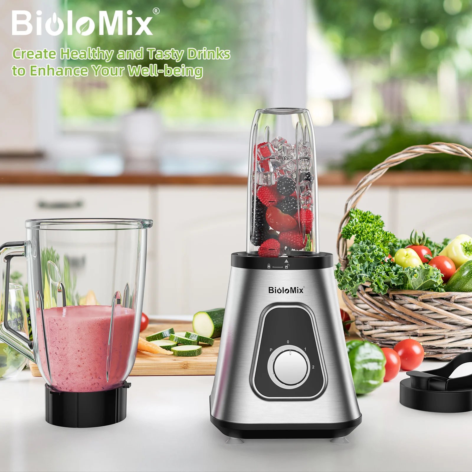 BioloMix 1300W Smoothie Maker with 1.5L Glass Jar Personal Blender for Frozen Fruit Drinks And Sauces BioloMix 1300W Smoothie Maker with 1.5L Glass Jar Personal Blender for Frozen Fruit Drinks And Sauces