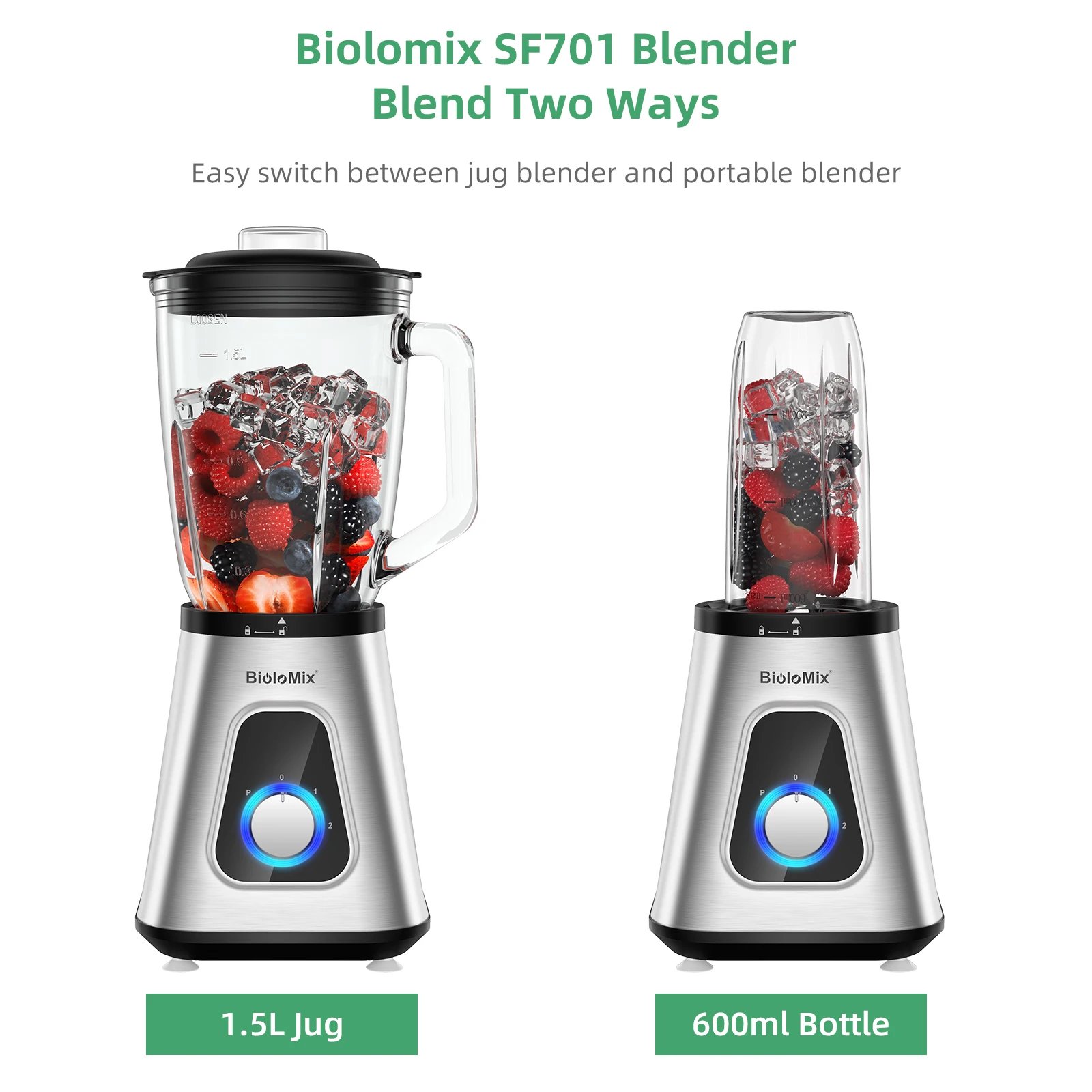 BioloMix 1300W Smoothie Maker with 1.5L Glass Jar Personal Blender for Frozen Fruit Drinks And Sauces BioloMix 1300W Smoothie Maker with 1.5L Glass Jar Personal Blender for Frozen Fruit Drinks And Sauces